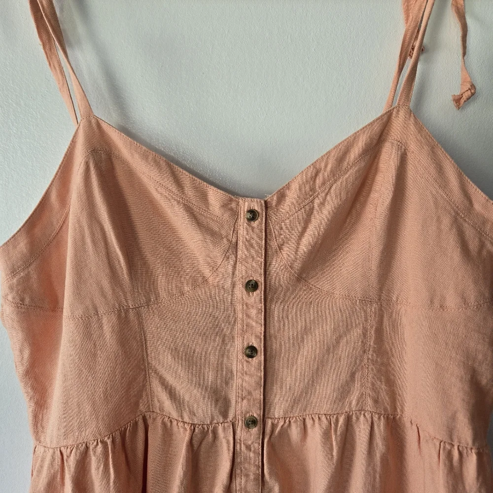 NEW Aerie Linen Blend Button Down Smocked Back Sun Dress Size Medium